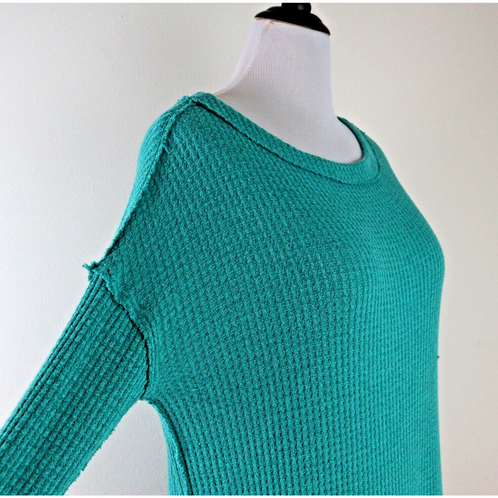 Free People Size S Oversize North Shore Thermal Tunic Shirt Aqua Green - Picture 7 of 12